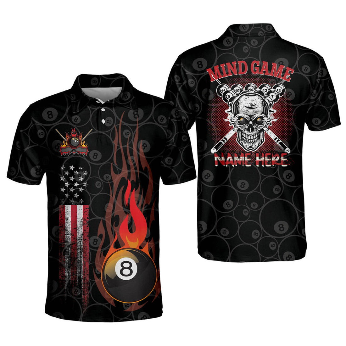 Custom 3D All Over Print Skull Mind Game Billiard Shirt Men's Polo Shirt S-5XL