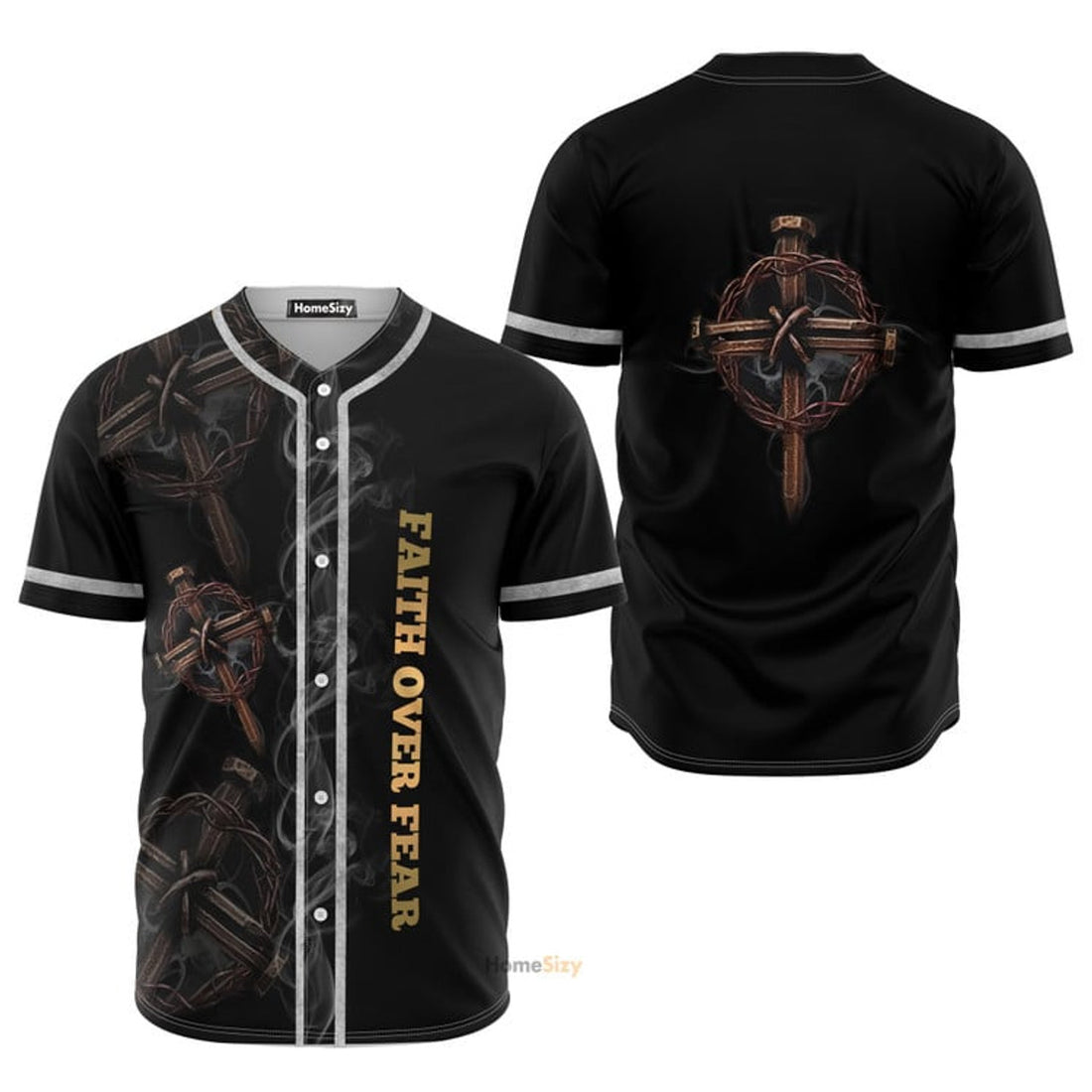 Christian Jesus Faith Over Fear Smoke Black Baseball Jersey S-5XL