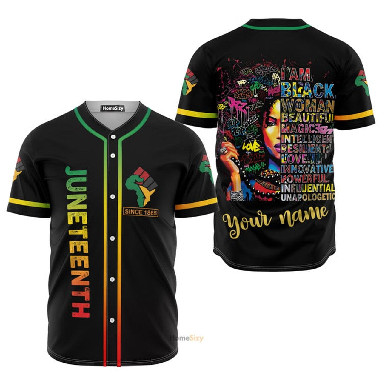 Custom Juneteenth Black Woman Jersey Baseball Jersey S-5XL