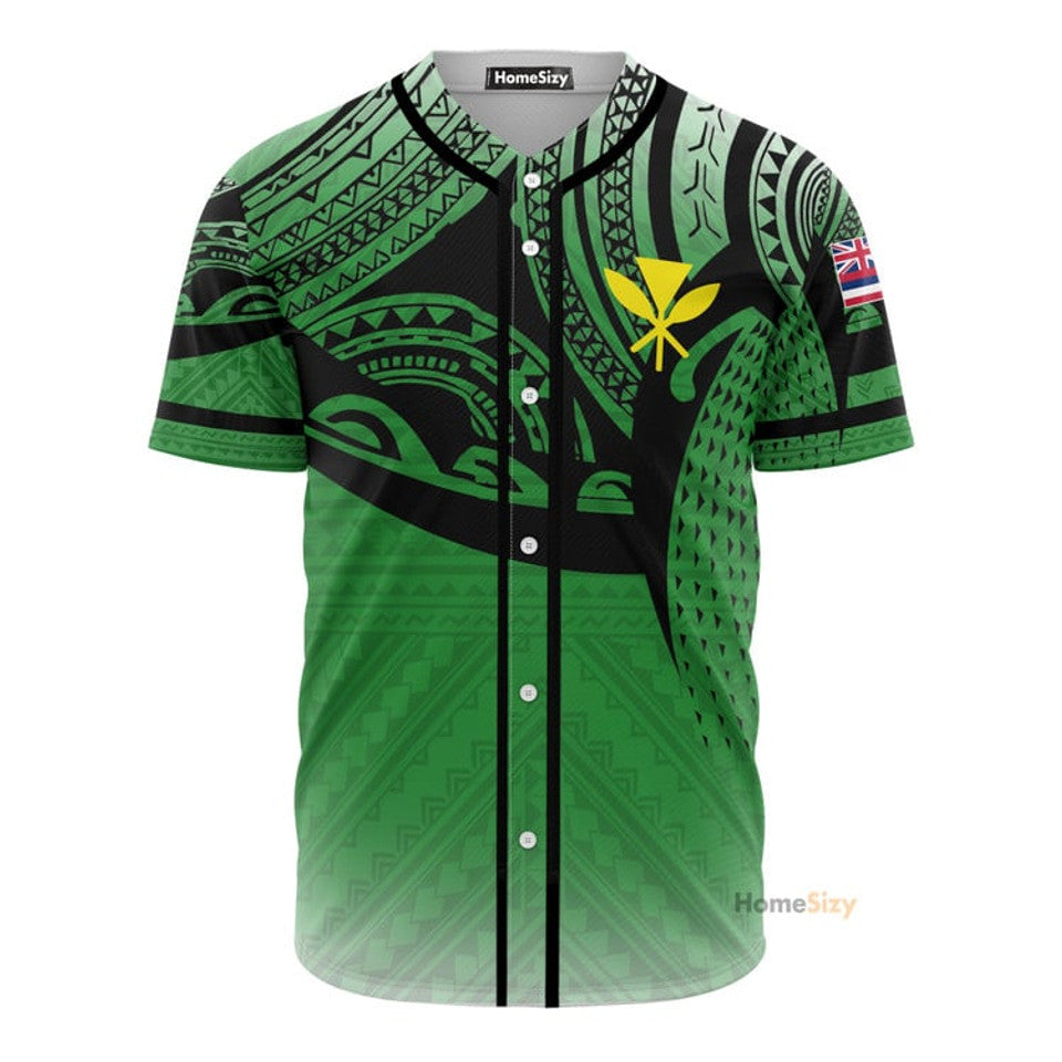 Hawaiian Polynesian Green Baseball Jersey S-5XL