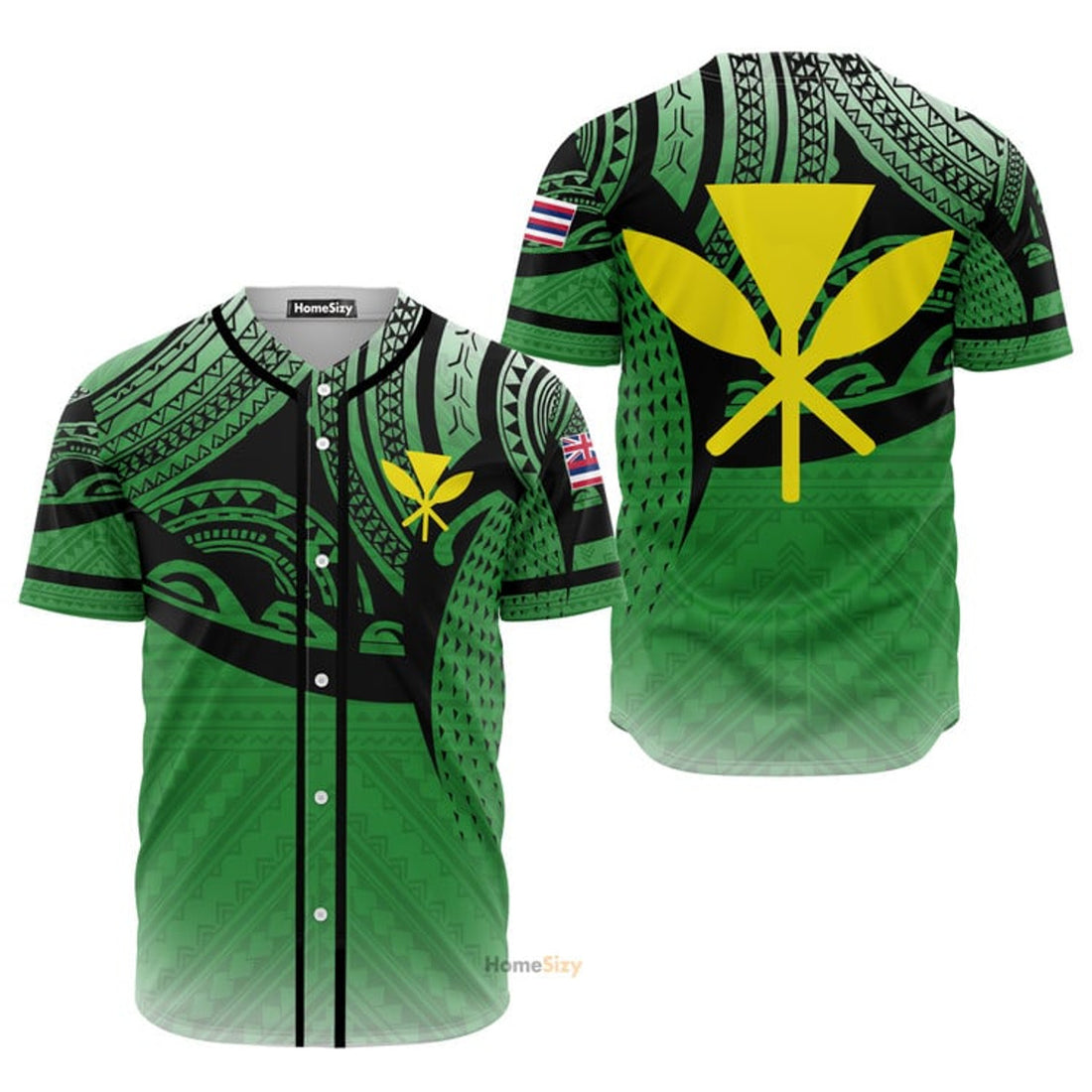 Hawaiian Polynesian Green Baseball Jersey S-5XL