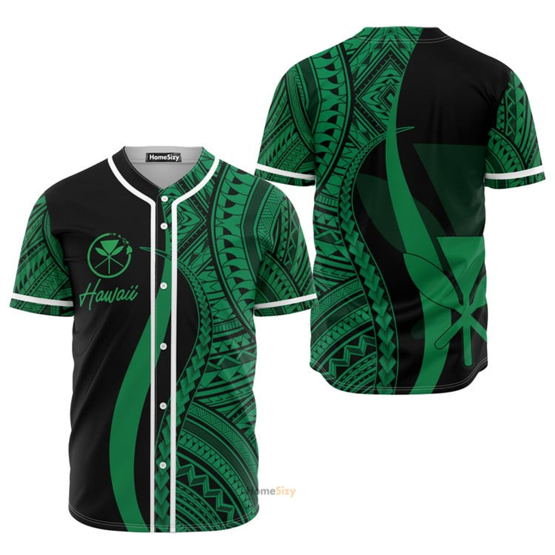 Hawaiian Kanaka Maoli Green Tribal Pattern Baseball Jersey S-5XL