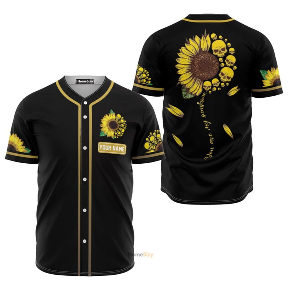 Custom Name Skull Sunflower Personalized Baseball Jersey S-5XL