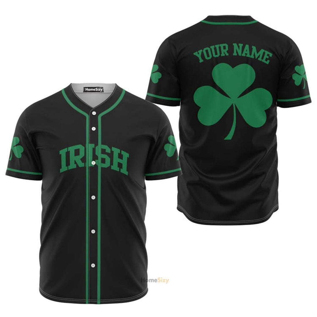 Custom Name Irish Black Green Baseball Jersey S-5XL
