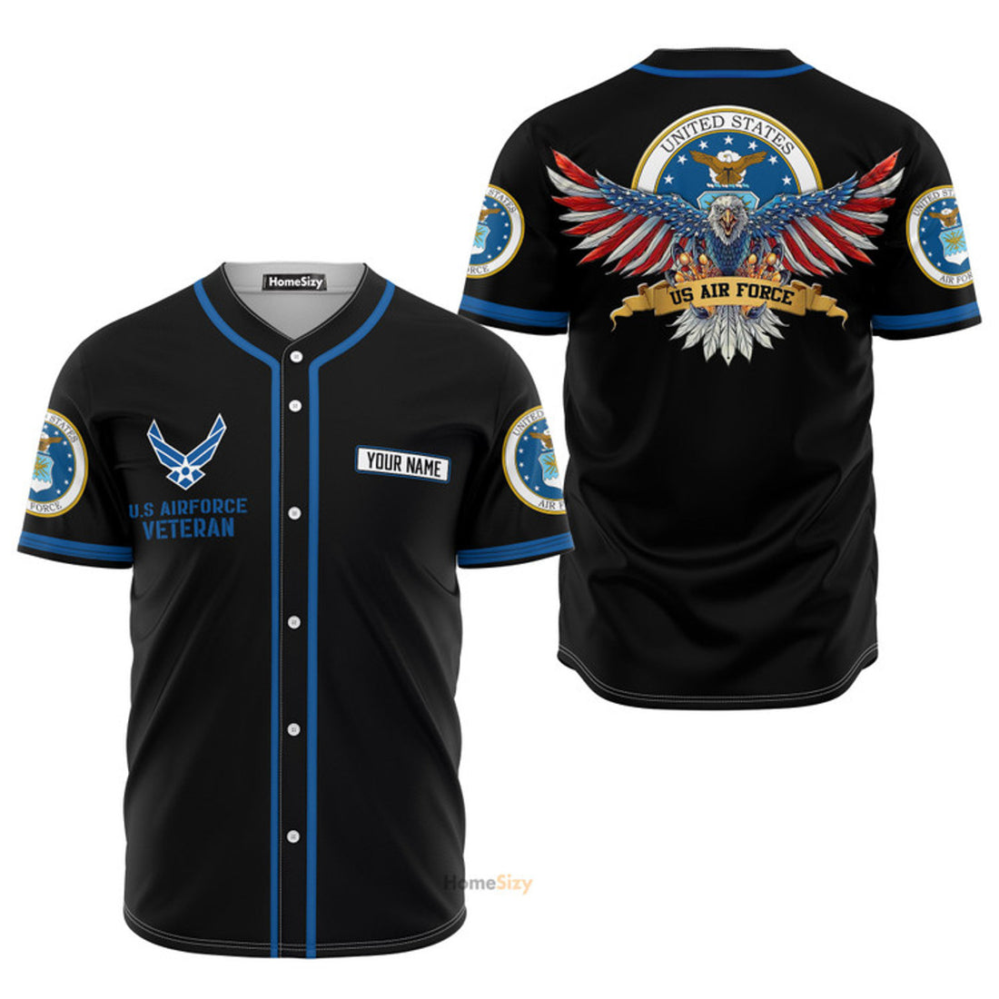 Custom Name US Air Force Veteran Baseball Jersey S-5XL