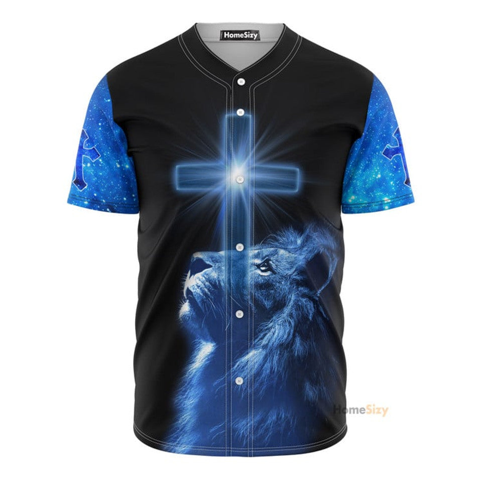 Believe Jesus Blue Lion Baseball Jersey S-5XL