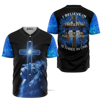 Believe Jesus Blue Lion Baseball Jersey S-5XL
