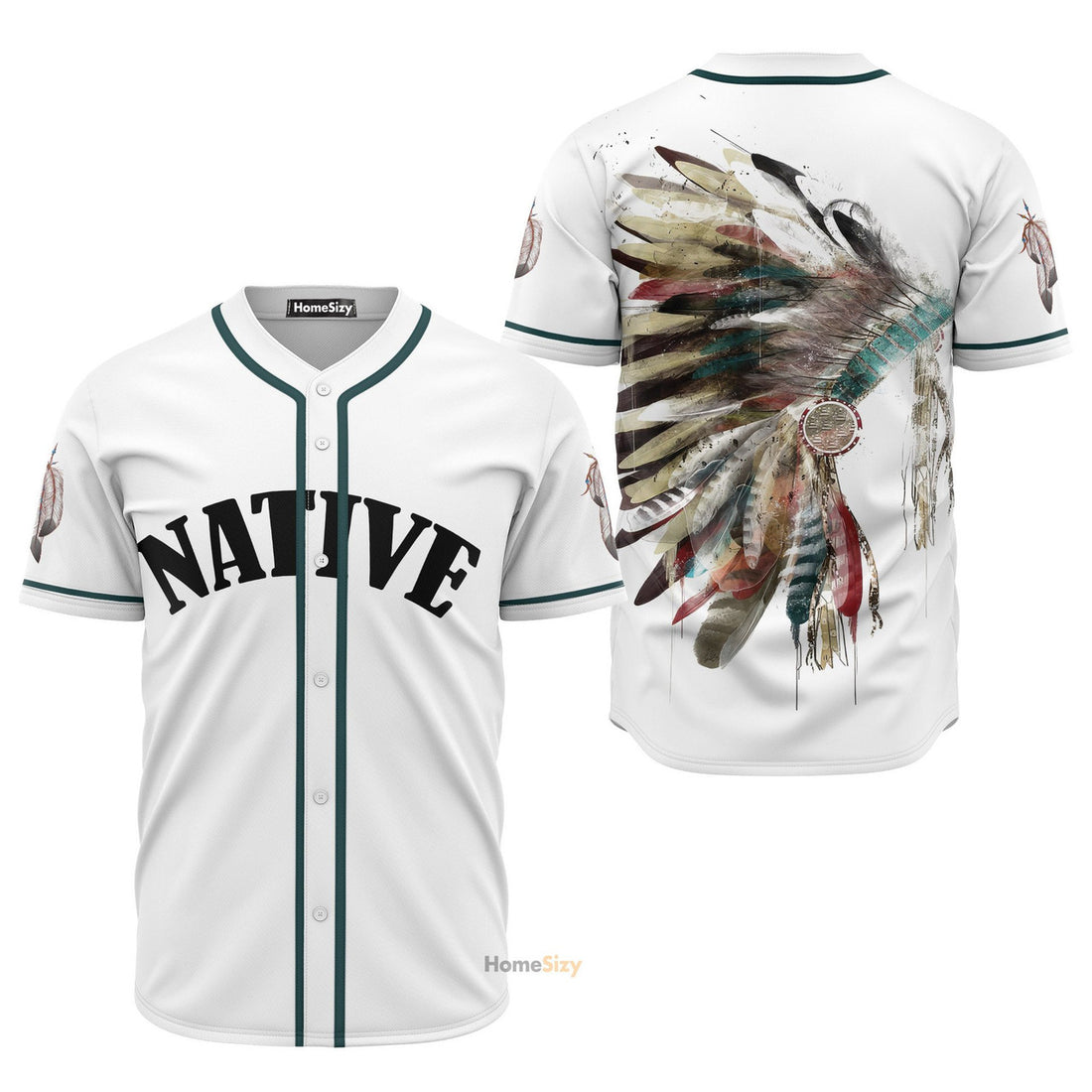 Headdress With Feathers Native Baseball Jersey S-5XL