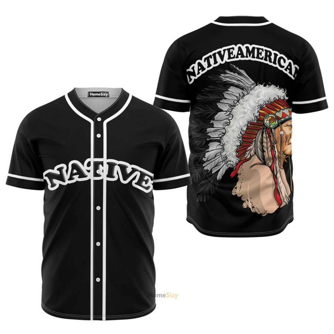 Chief Native American Black and White Baseball Jersey S-5XL