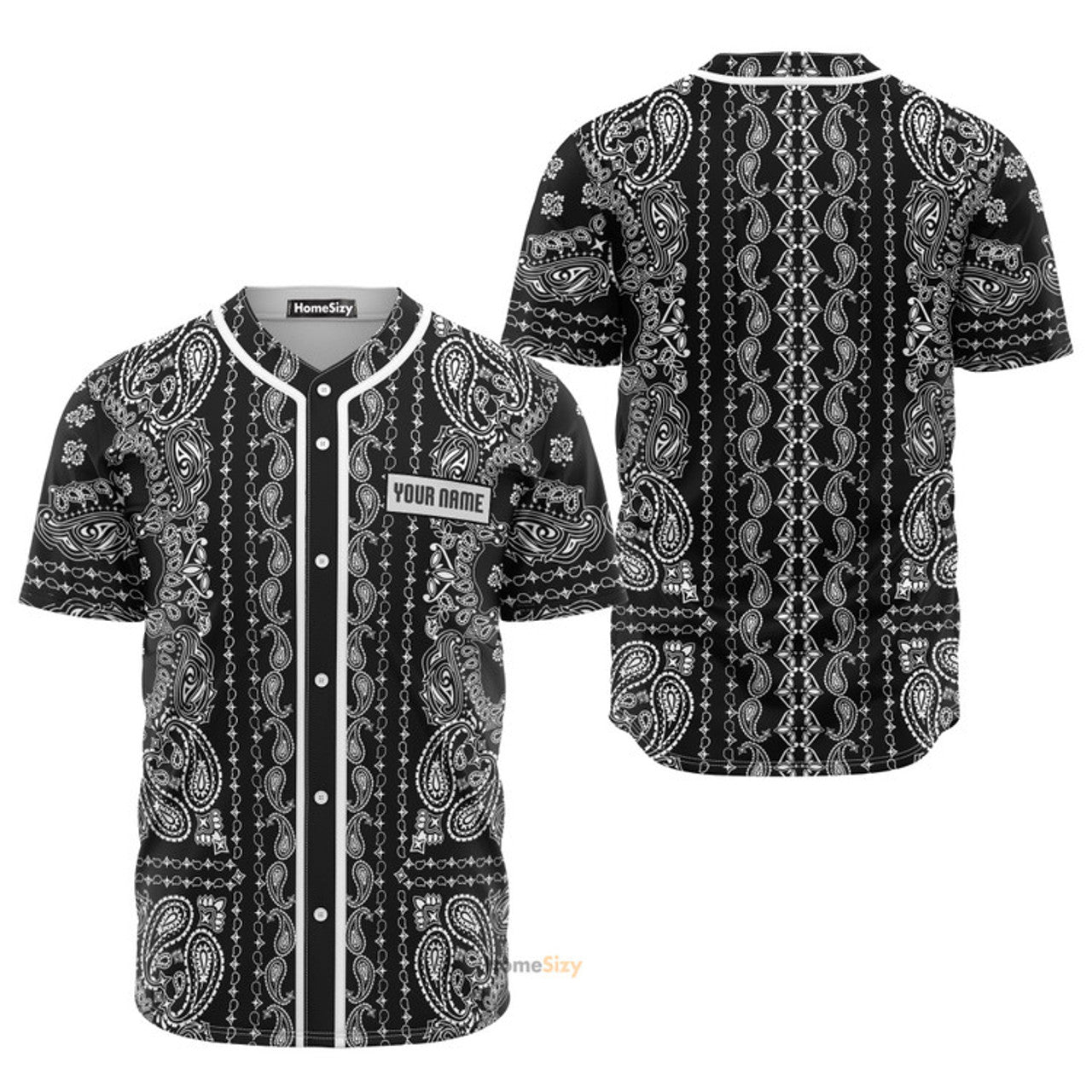 Personalized Bandana Pattern Black White Baseball Jersey S-5XL
