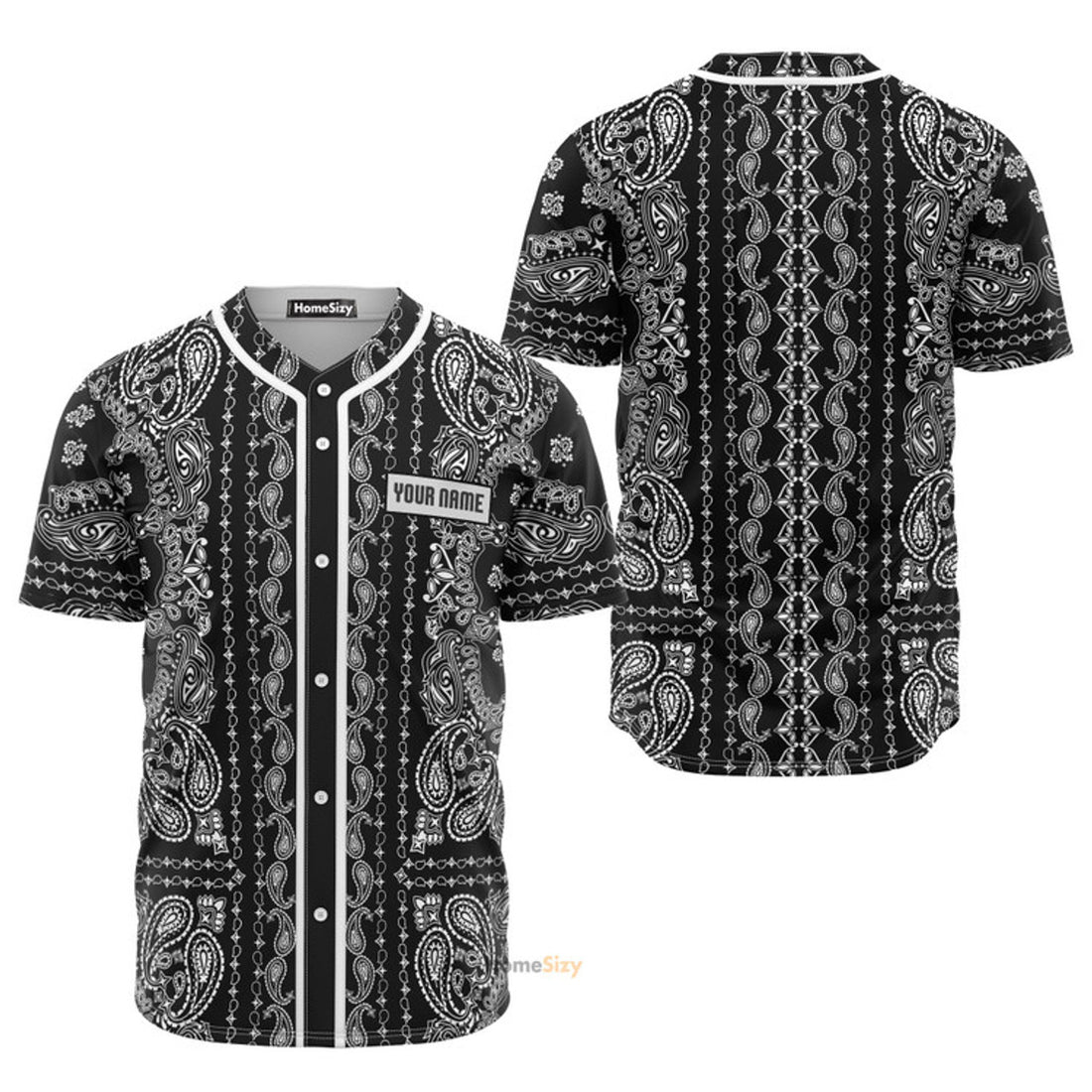 Personalized Bandana Pattern Black White Baseball Jersey S-5XL