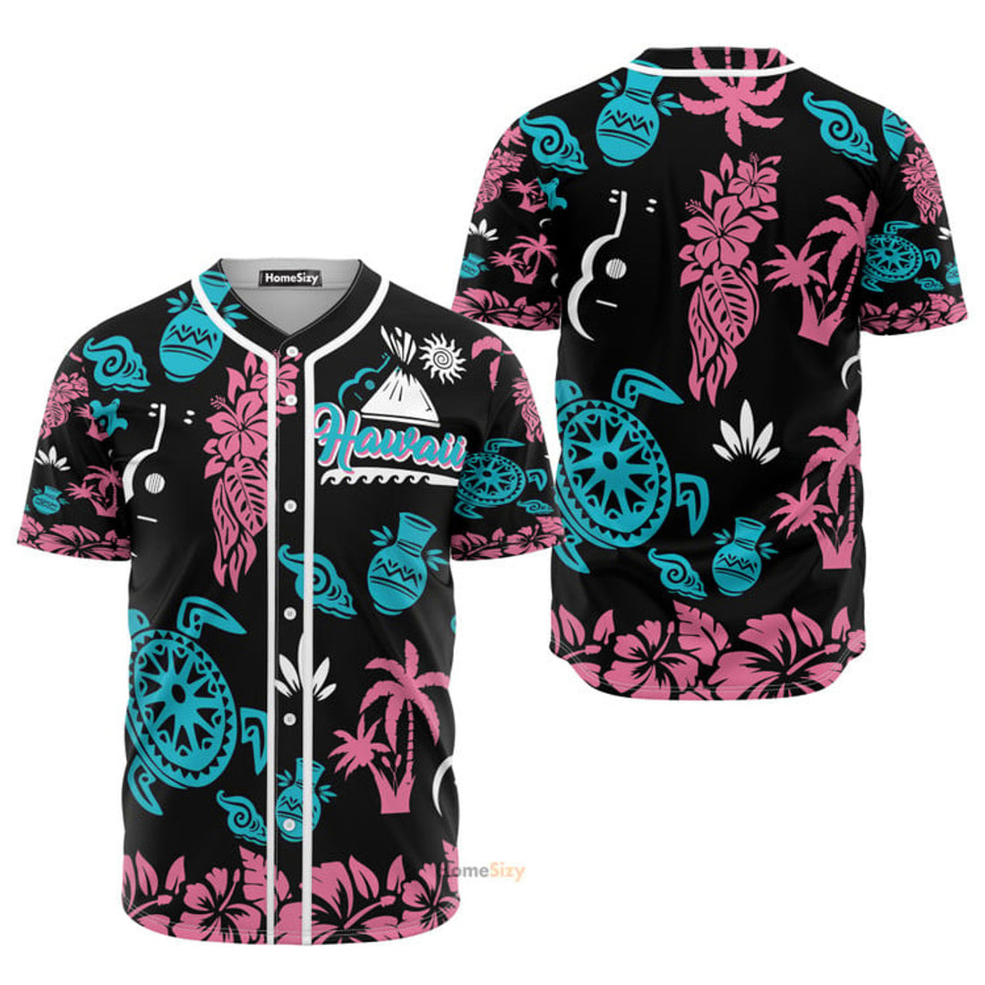 Hawaiian Coconut Palm Turtle Hibiscus Baseball Jersey S-5XL