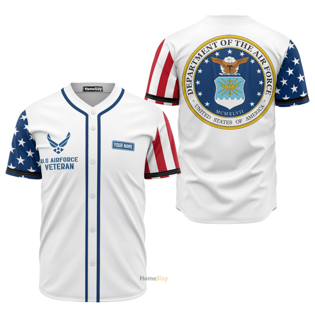 Custom Name US Airforce Veteran Baseball Jersey S-5XL