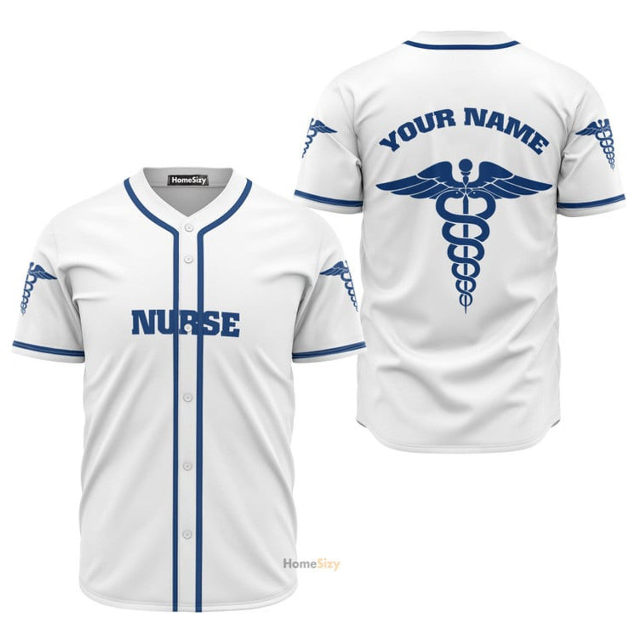 Custom Nurse Blue and White Baseball Jersey S-5XL