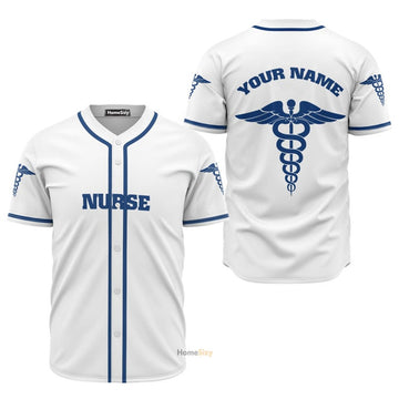 Custom Nurse Blue and White Baseball Jersey S-5XL