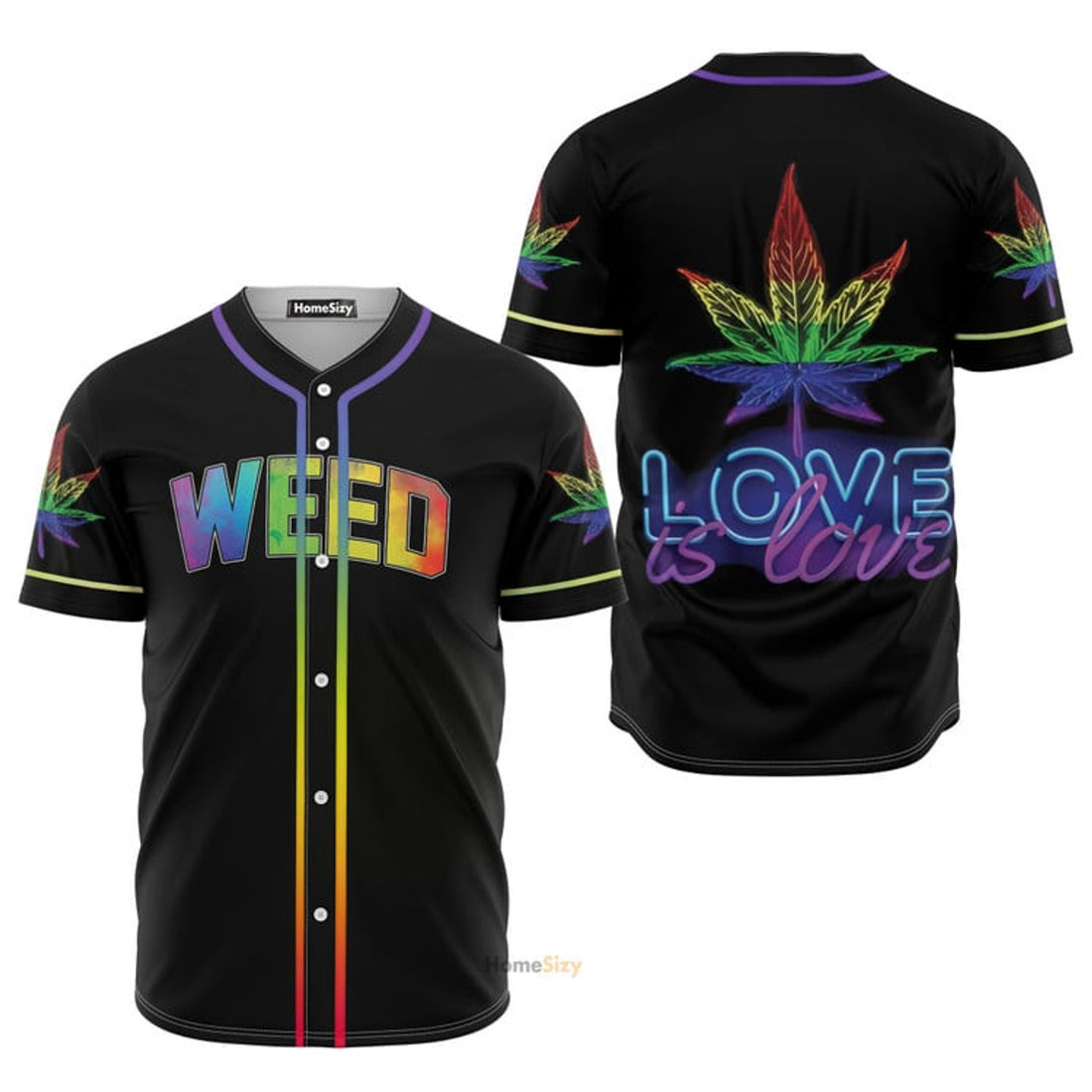 LGBT Love Is Love Weed Neon Rainbow Baseball Jersey S-5XL