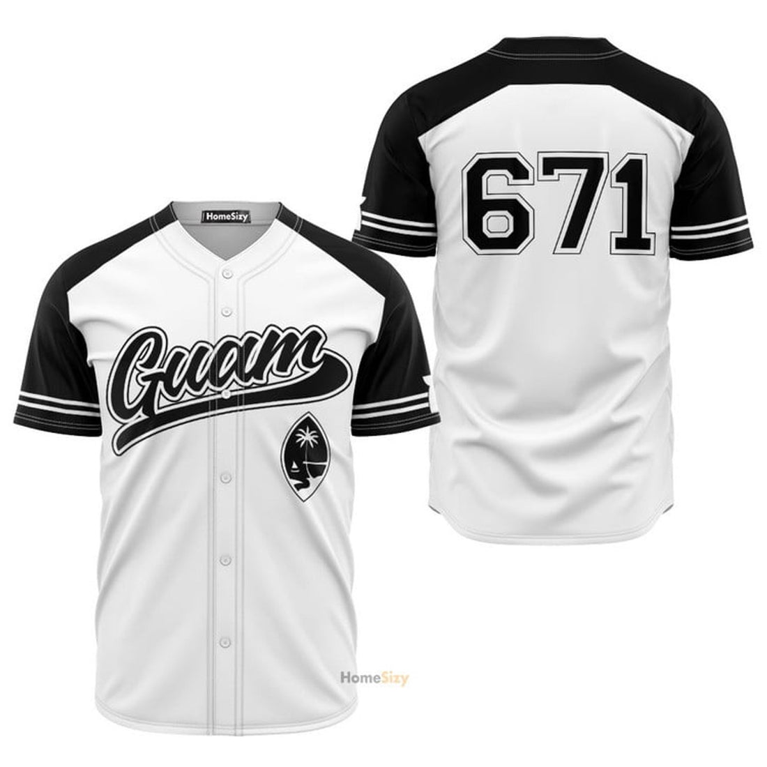 Guam Black and White Baseball Jersey S-5XL