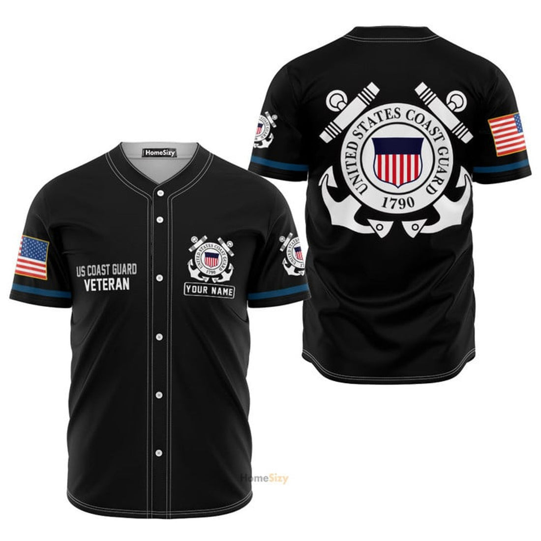 Custom Name US Coast Guard Veteran Baseball Jersey S-5XL
