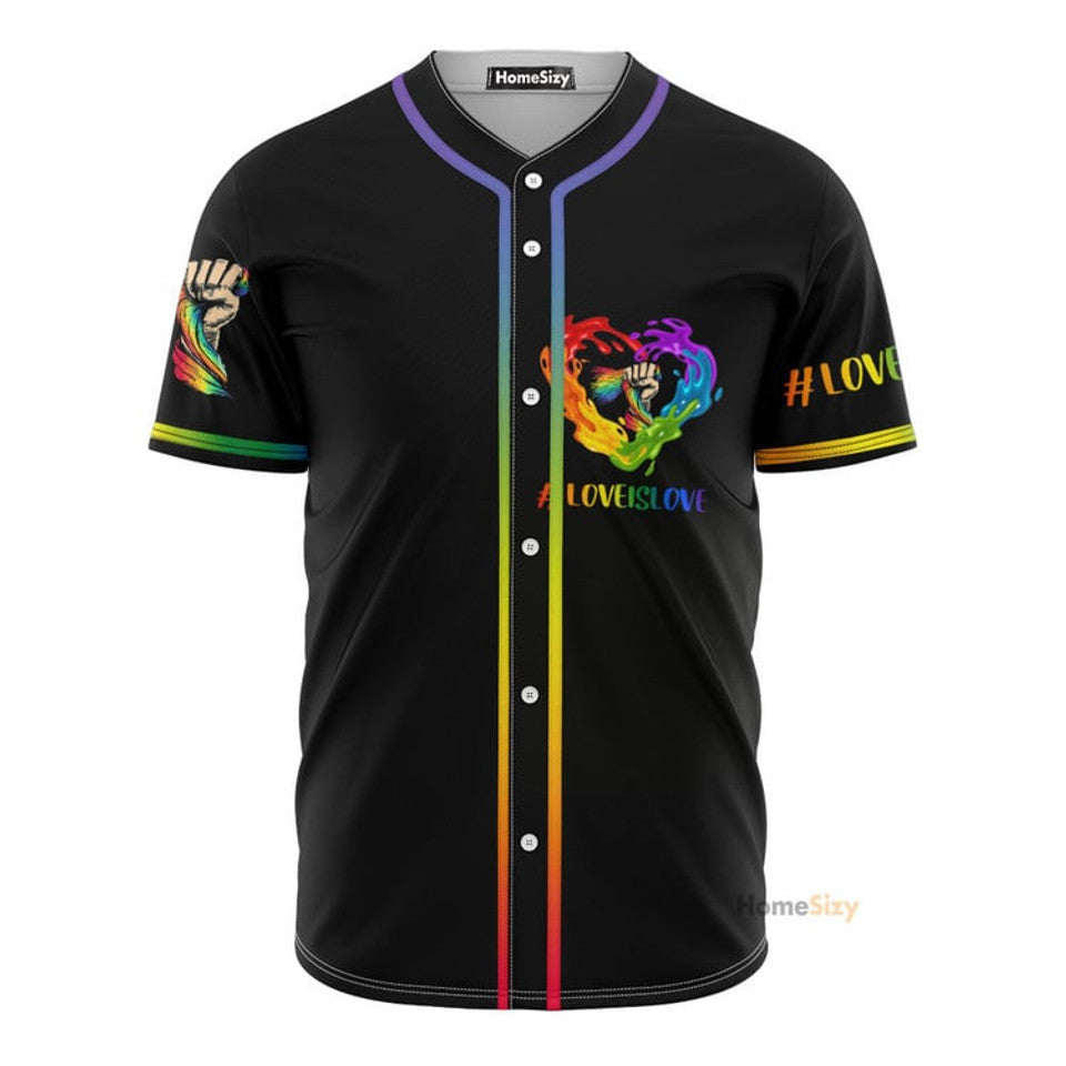 LGBT Pride Love Is Love Rainbow Heart Baseball Jersey S-5XL