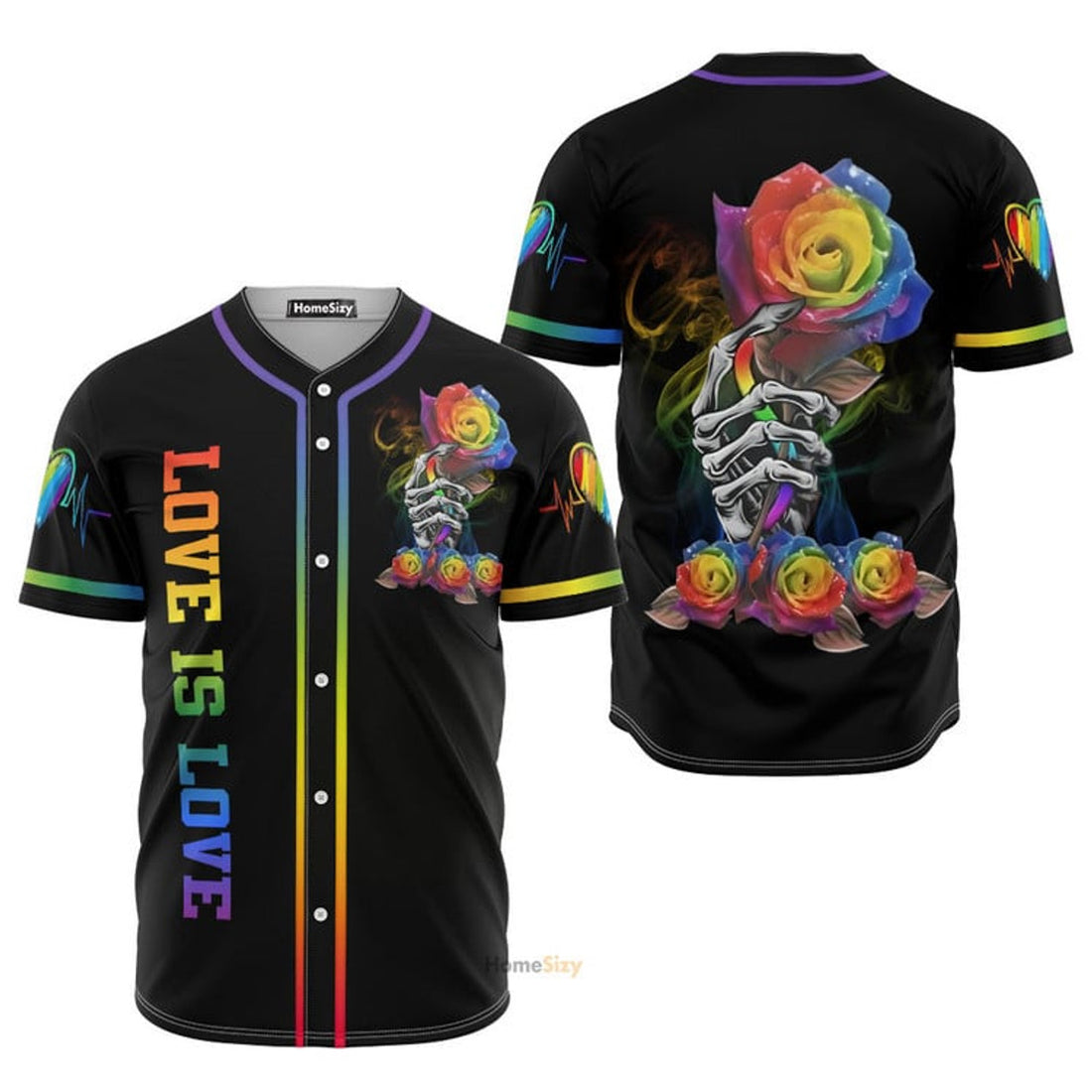 LGBT Love Is Love Skull and Flowers Baseball Jersey S-5XL