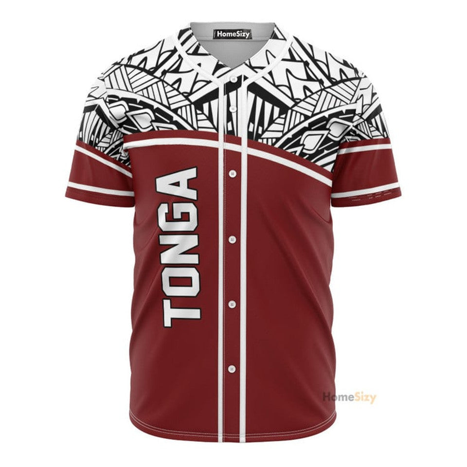 Tonga Polynesian Red Curve Baseball Jersey S-5XL