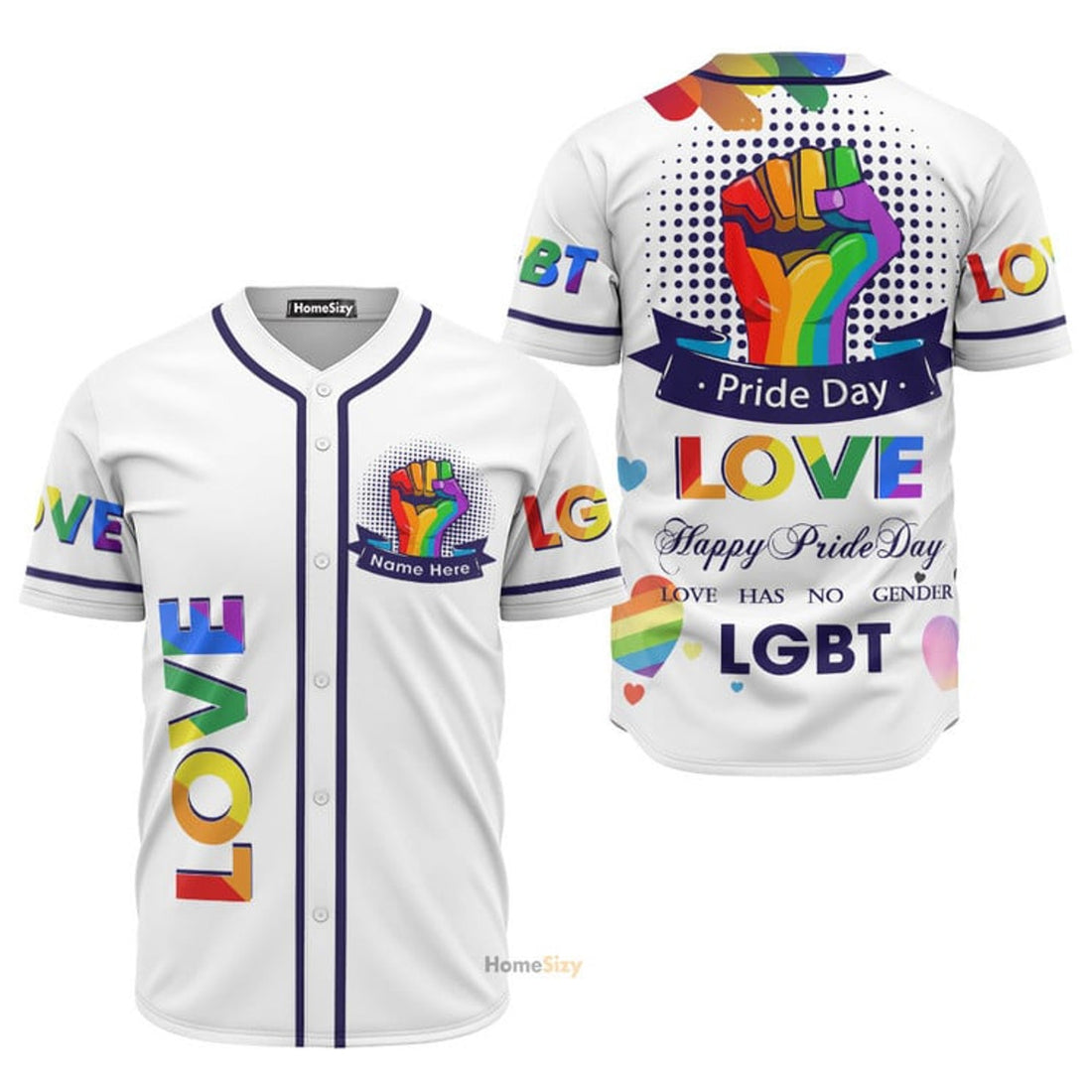 Custom Name LGBT Love White Personalized Baseball Jersey S-5XL