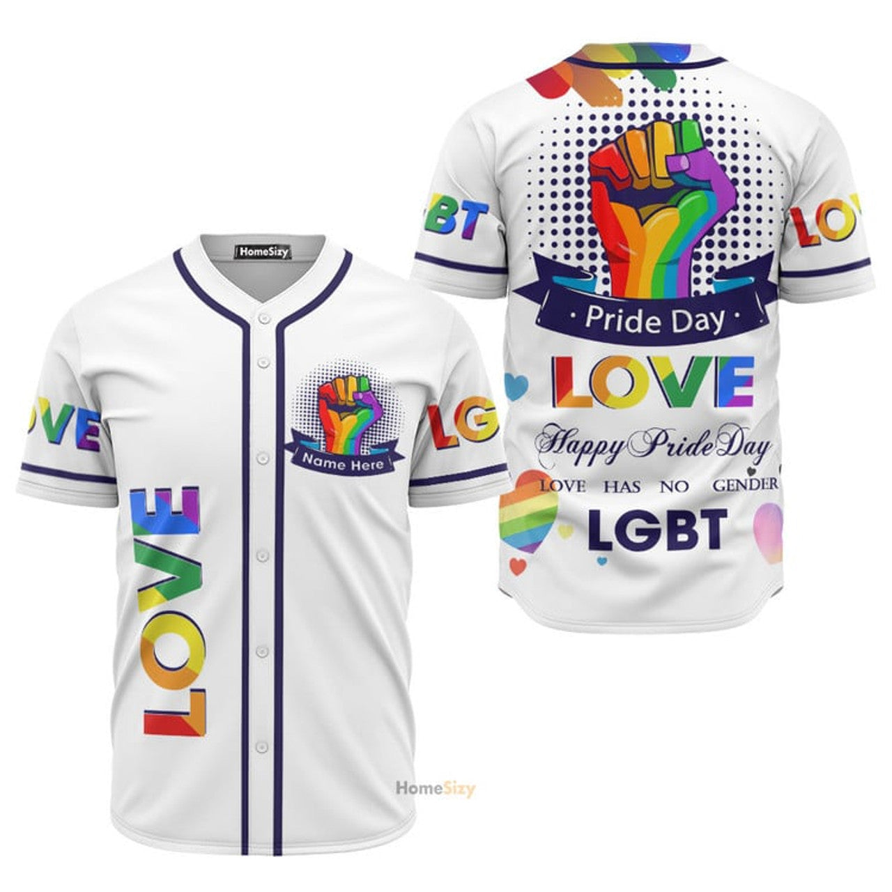 Custom Name LGBT Love White Personalized Baseball Jersey S-5XL