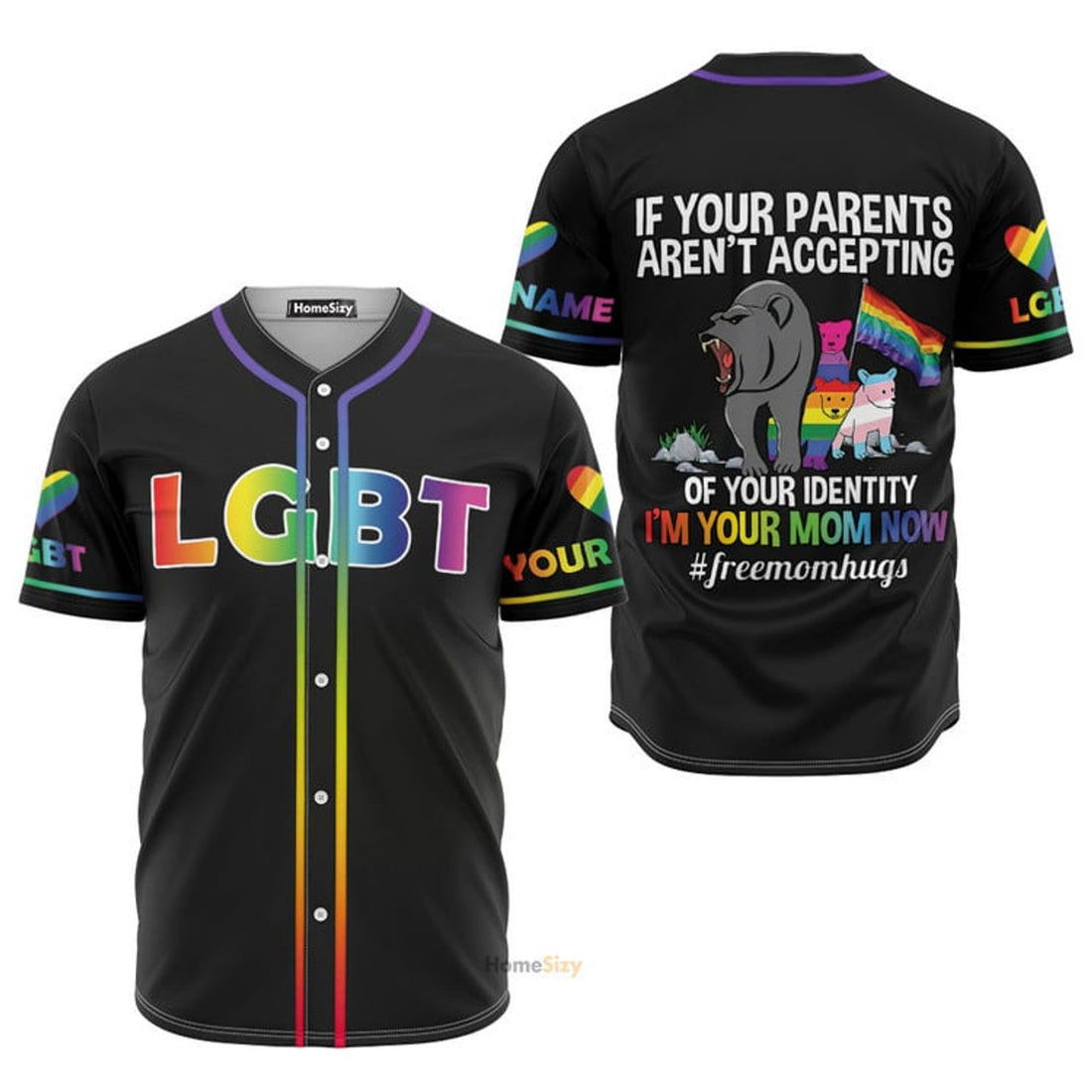 Custom Name LGBT Free Mom Hug Baseball Jersey S-5XL