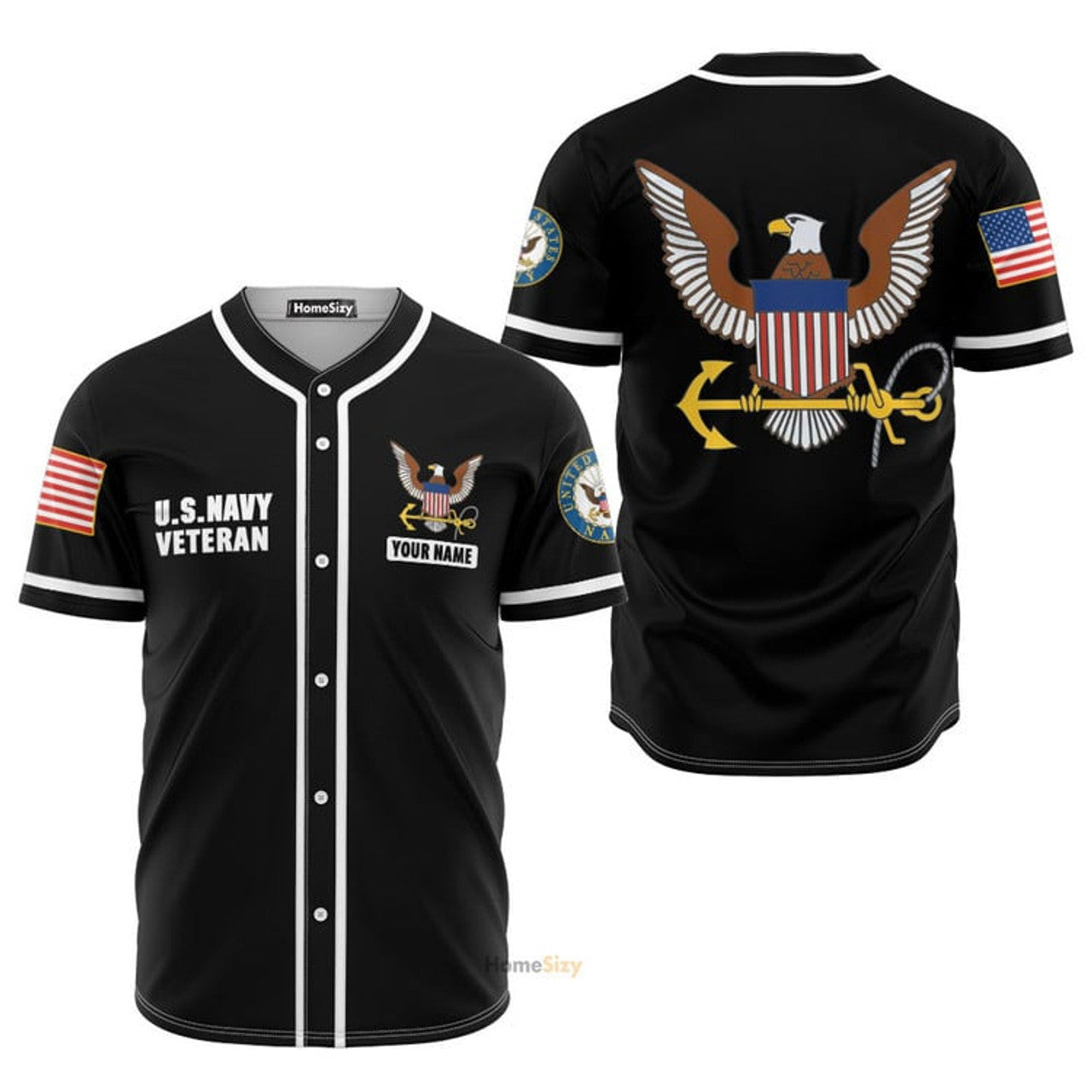 Custom Name US Navy Veteran Baseball Jersey S-5XL