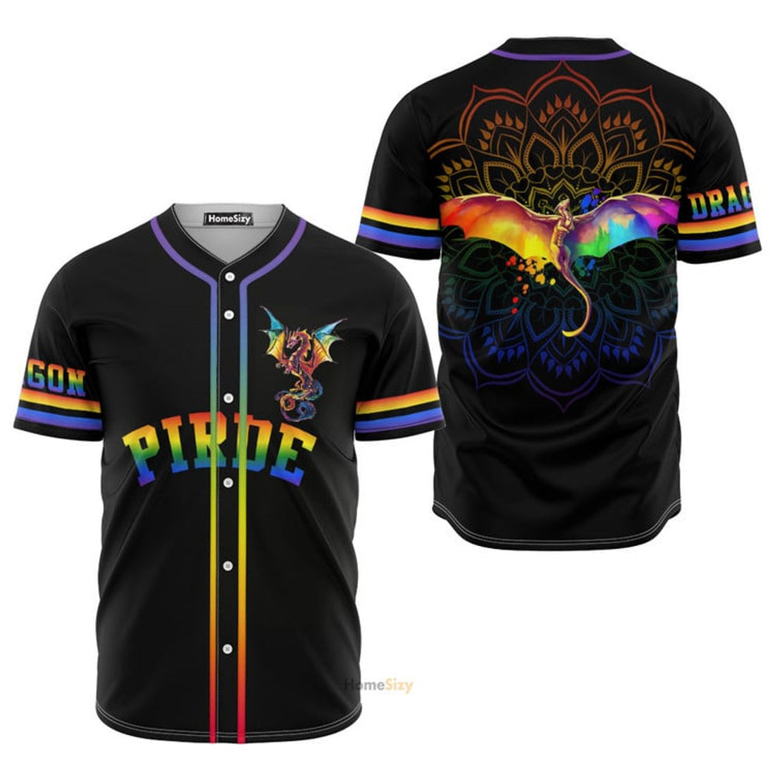 LGBT Pride Dragon Mandala Personalized Baseball Jersey S-5XL