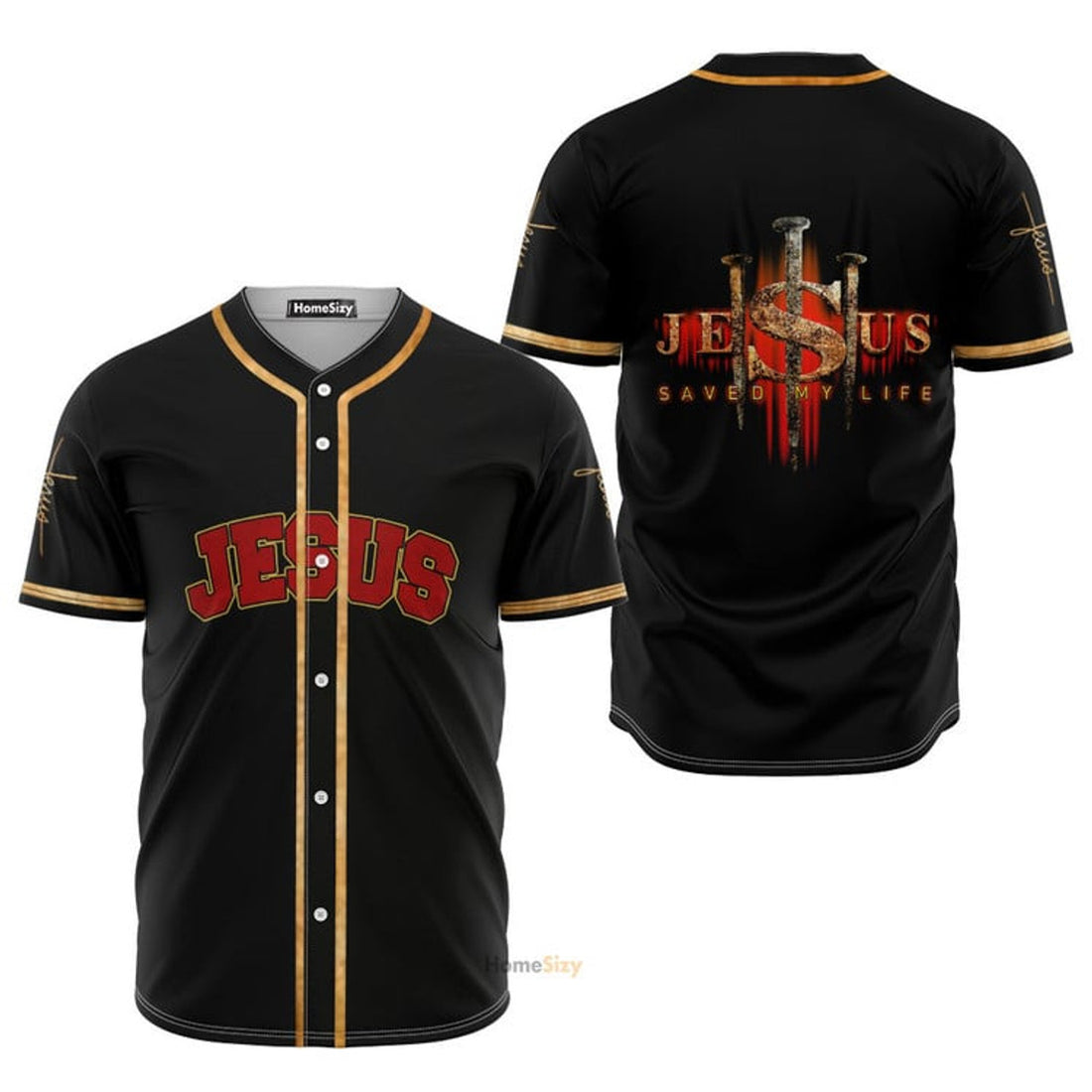 Jesus Red And Golden Baseball Jersey S-5XL