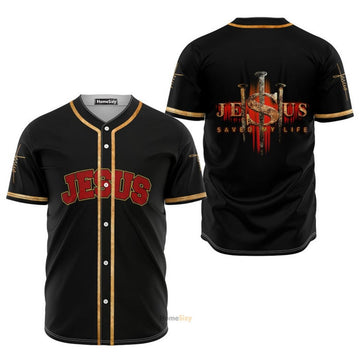 Jesus Red And Golden Baseball Jersey S-5XL