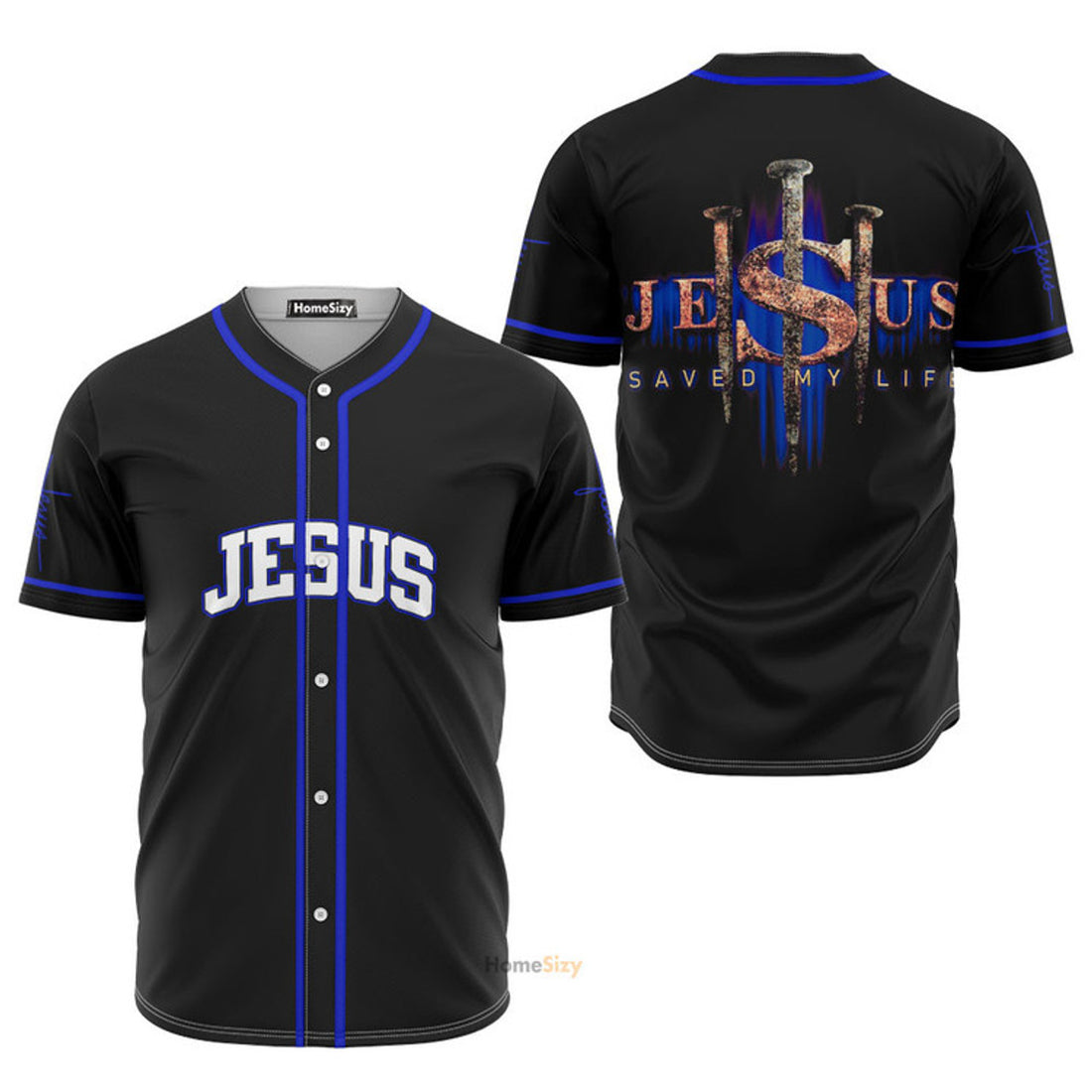 Jesus Black and Blue Baseball Jersey S-5XL