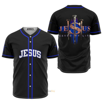 Jesus Black and Blue Baseball Jersey S-5XL