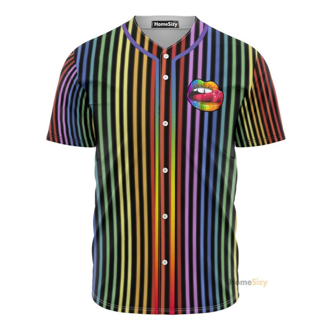 LGBT Pride Lips Vertical Rainbow Baseball Jersey S-5XL