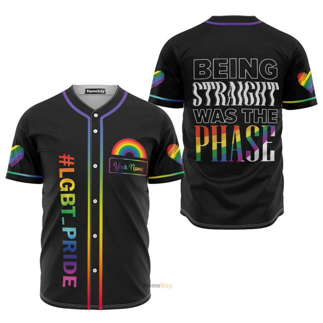 Custom Name LGBT Black Phase Pride Baseball Jersey S-5XL