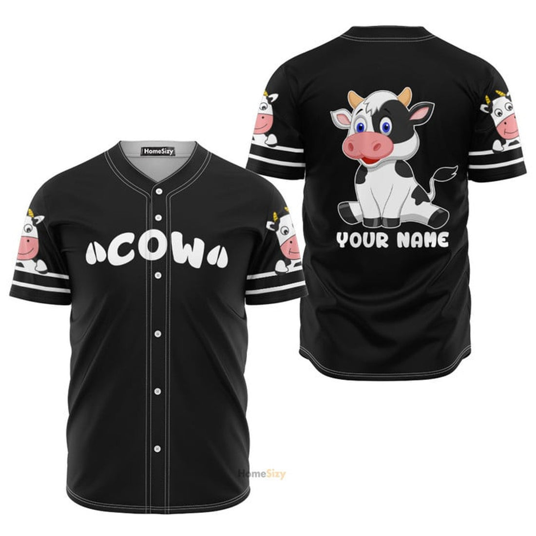 Custom Name Love Cute Cow Personalized Baseball Jersey S-5XL