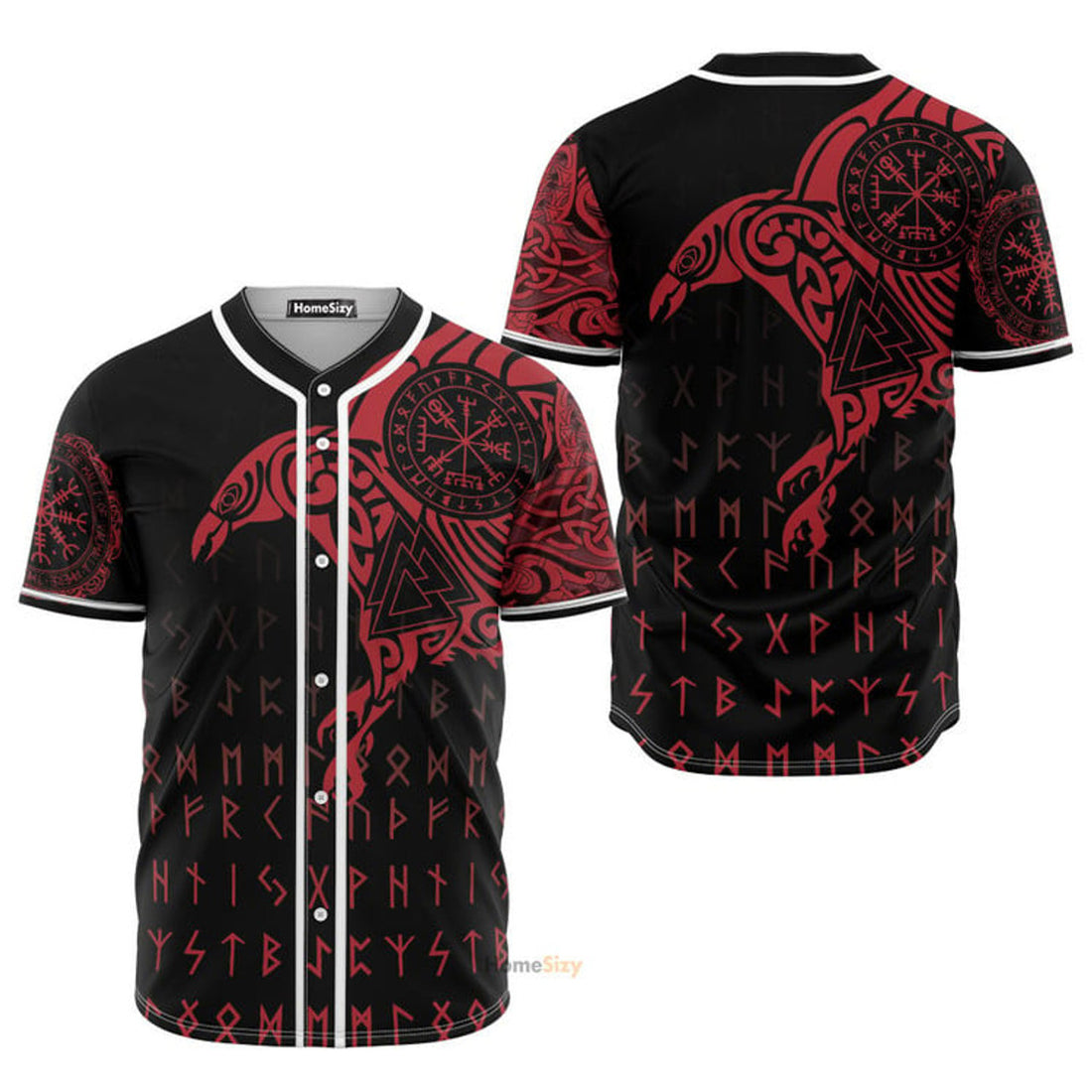 Viking Raven Black Red Baseball Jersey S-5XL