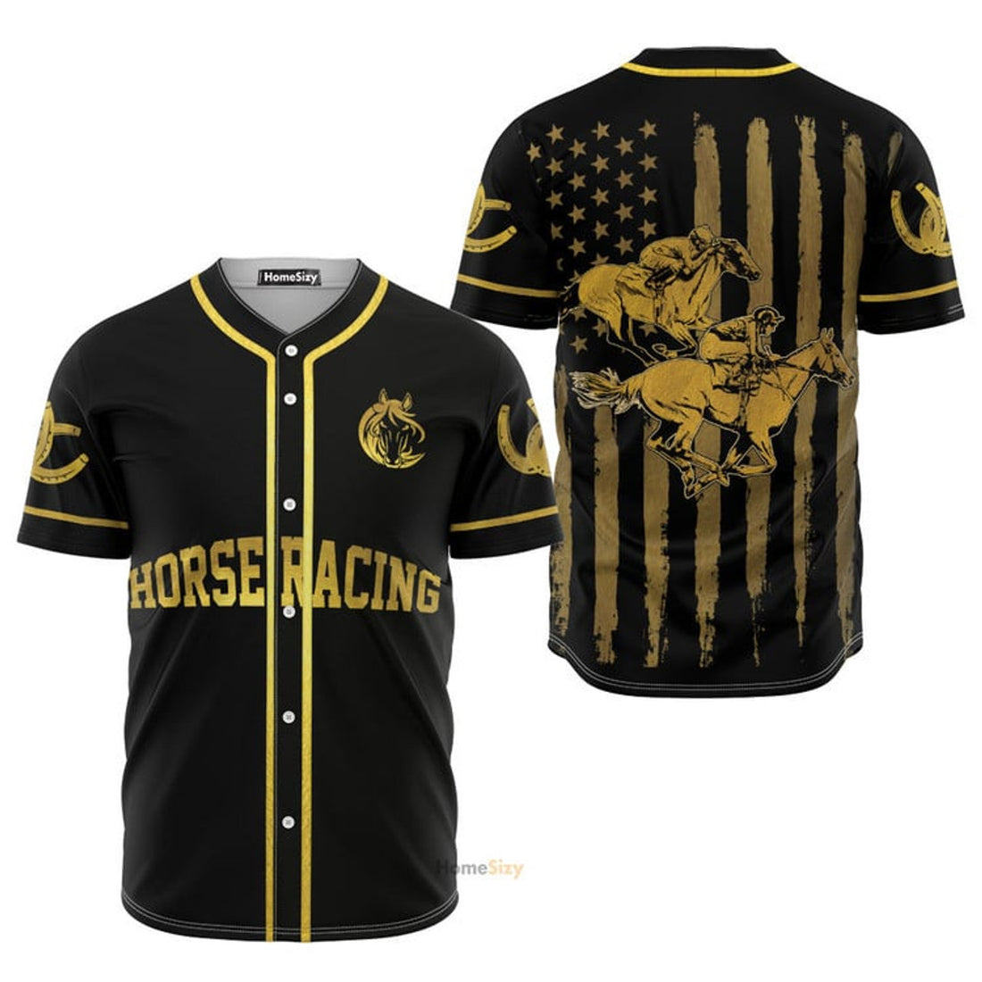 Personalized Baseball Jersey Horse Racing Golden Baseball Jersey S-5XL