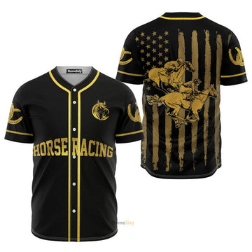 Personalized Baseball Jersey Horse Racing Golden Baseball Jersey S-5XL