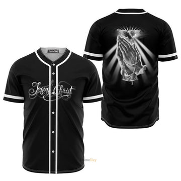 Jesus Christ Hand Black and White Baseball Jersey S-5XL