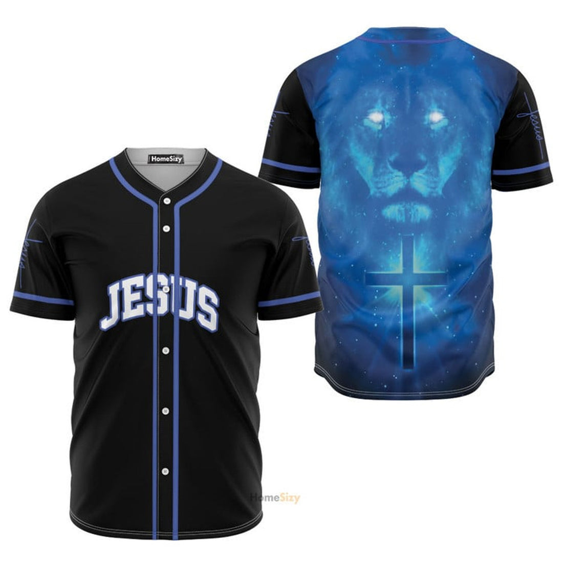 Amazing Jesus Lion Blue Black Baseball Jersey S-5XL