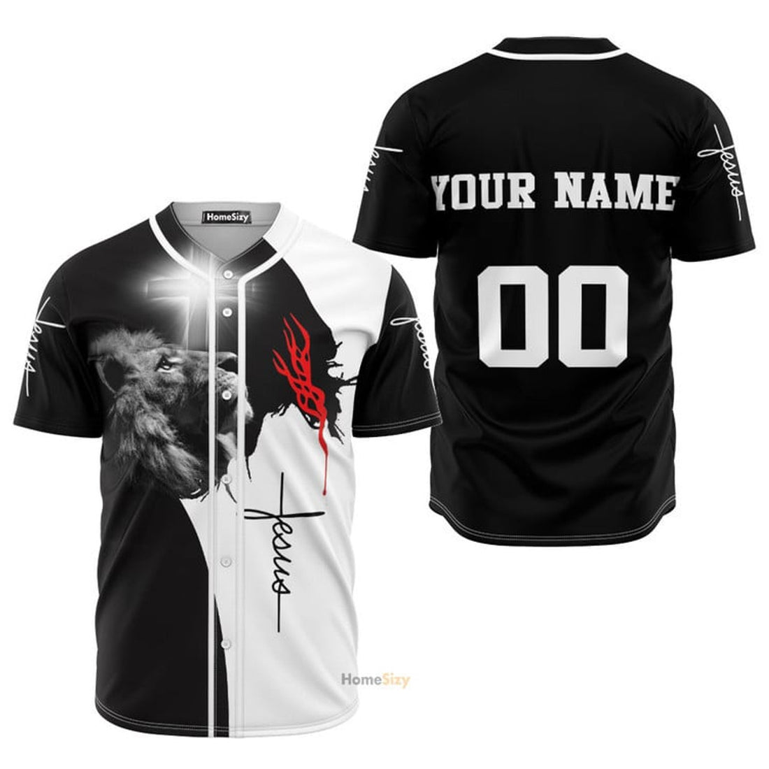Custom Name Jesus and Lion Personalized Baseball Jersey S-5XL