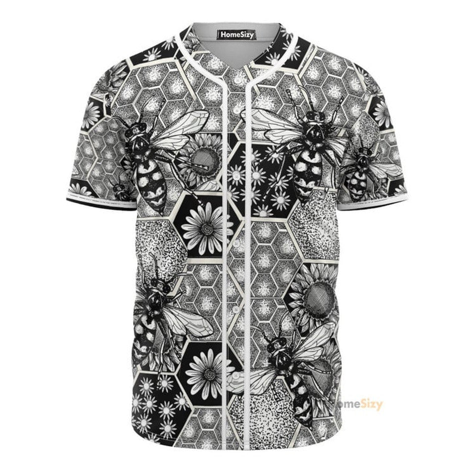 Bee And Honeycomb Black And White Baseball Jersey S-5XL