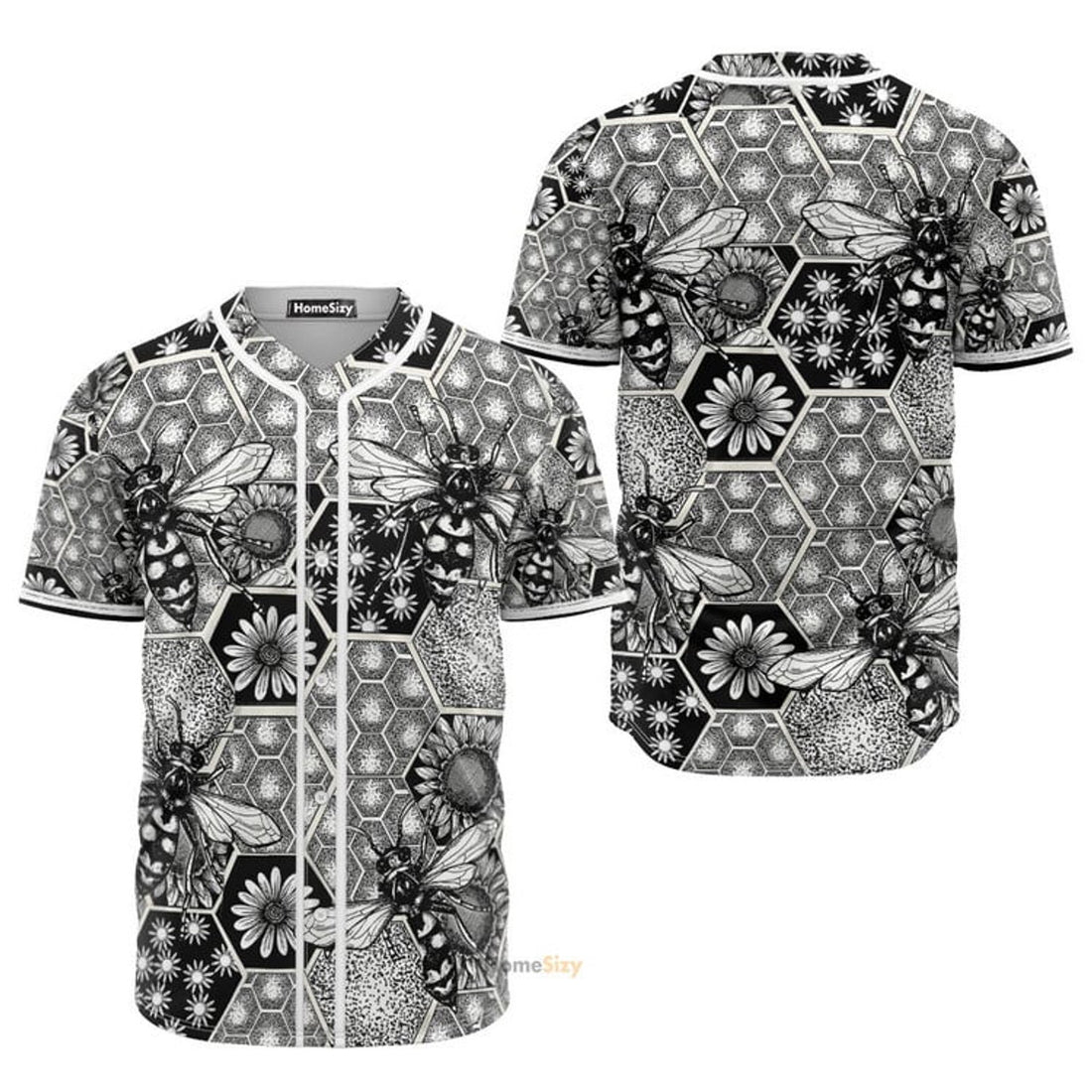 Bee And Honeycomb Black And White Baseball Jersey S-5XL