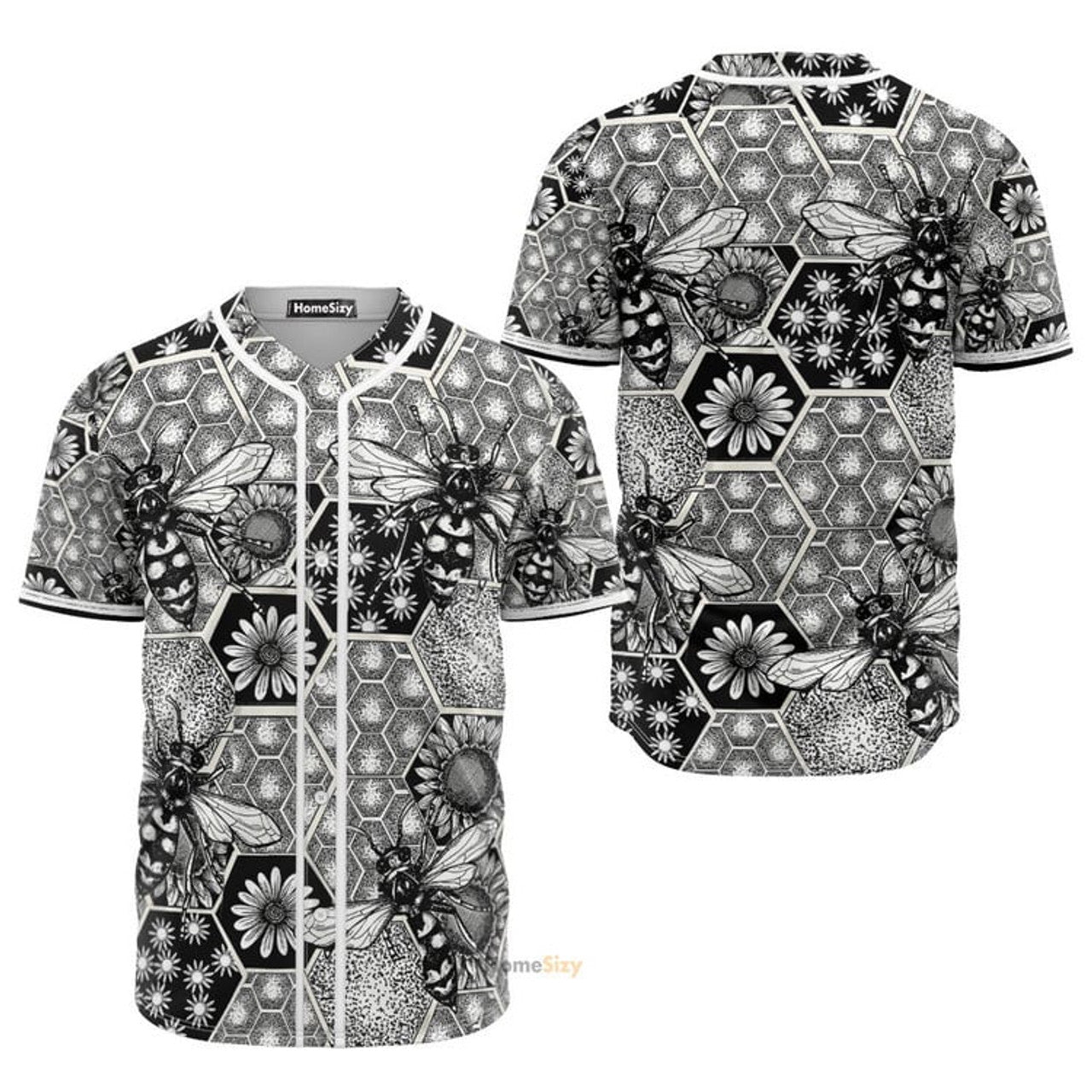 Bee And Honeycomb Black And White Baseball Jersey S-5XL