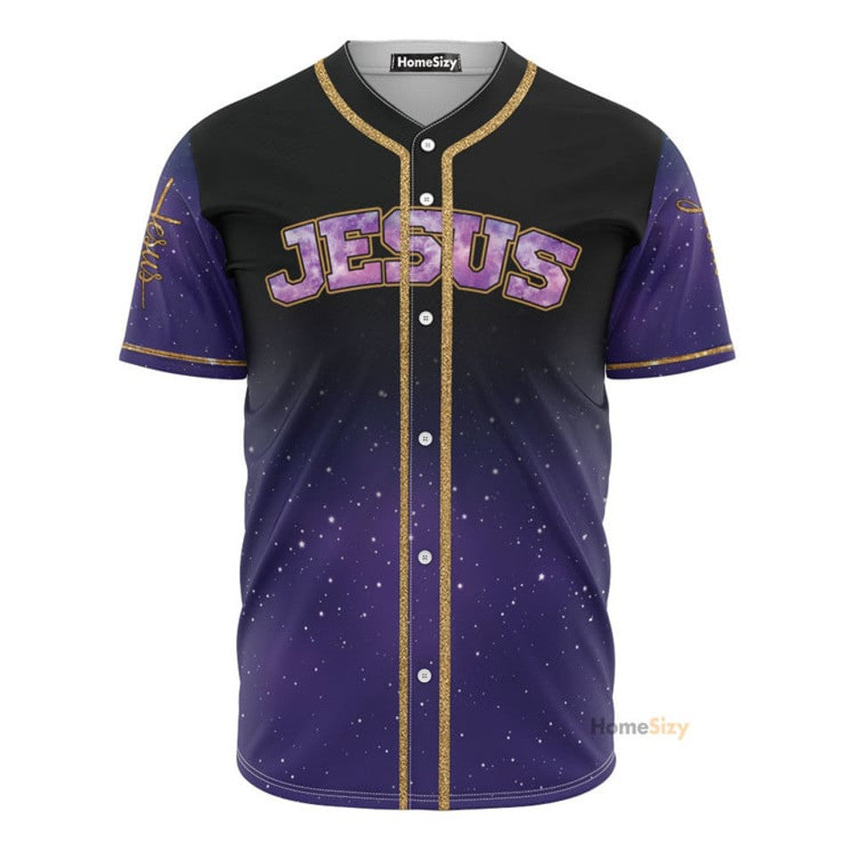 Jesus And Lion Purple Galaxy Baseball Jersey S-5XL