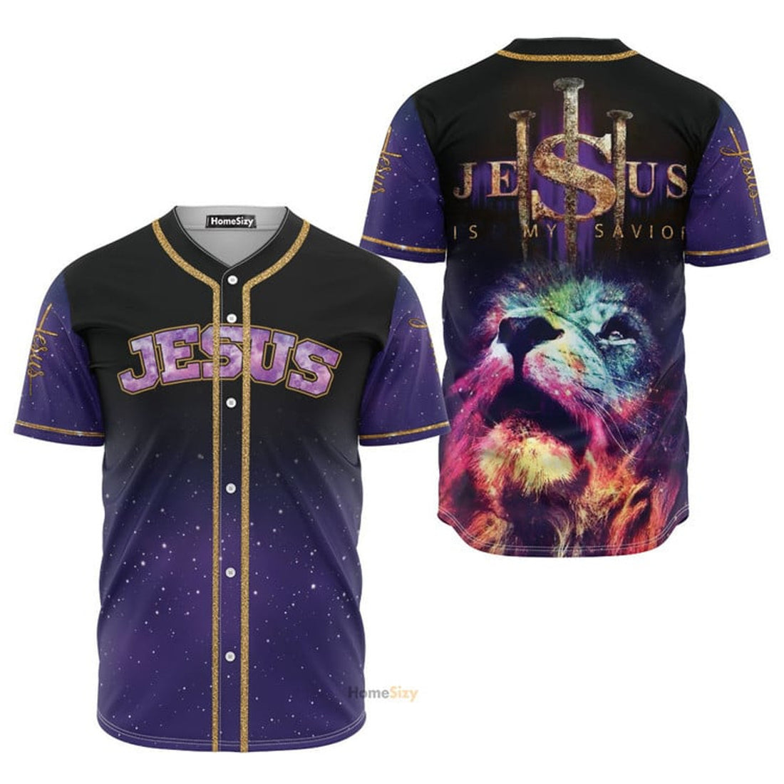 Jesus And Lion Purple Galaxy Baseball Jersey S-5XL