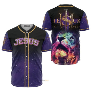 Jesus And Lion Purple Galaxy Baseball Jersey S-5XL
