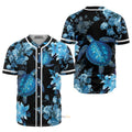 Blue Sea Turtle And Flowers Baseball Jersey S-5XL